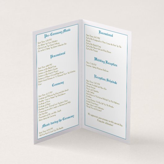 Trouwprogramma 'Vintage Elegance' Kaart (Binnen)