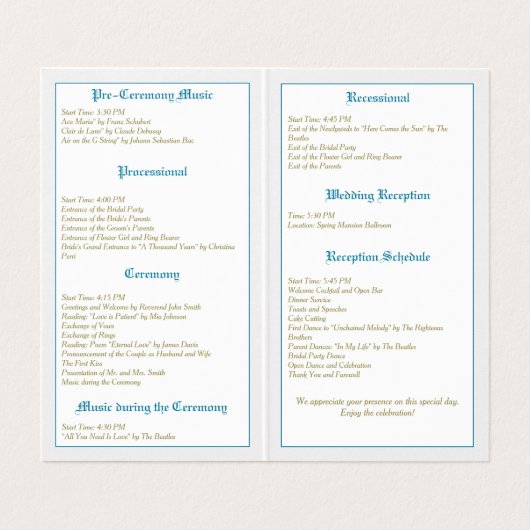 Trouwprogramma 'Vintage Elegance' Kaart (Binnenkant ongevouwen)