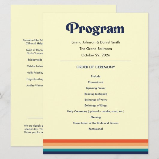 Trouwprogramma 'Vintage Vibes' Programmakaart (Voorkant / Achterkant)