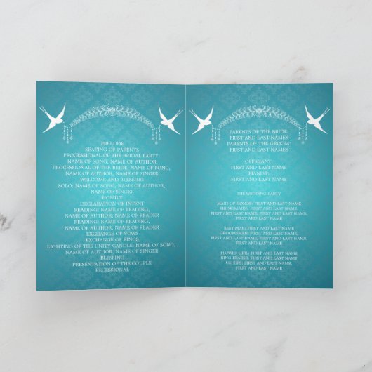 Trouwprogramma Vogels Monogram Turquoise Programma (Binnen)