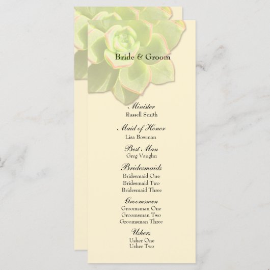 Trouwprogramma voor de bruiloftscrème met een door programmakaart (Voorkant / Achterkant)