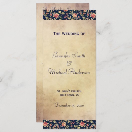 Trouwprogramma voor Elegant Blauw Roos Programmakaart (Voorkant / Achterkant)