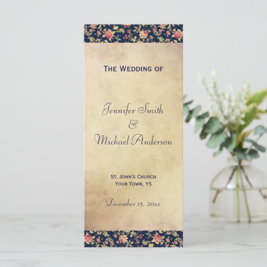 Trouwprogramma voor Elegant  Blauw Roos Programmakaart (Staand voorkant)