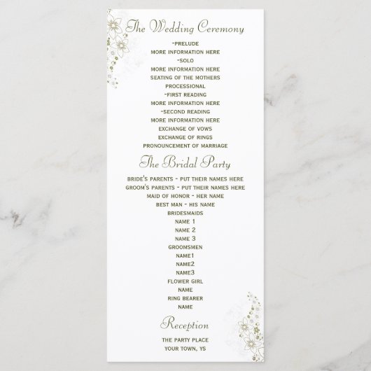 Trouwprogramma voor Green en Gold Simple Wedding Programmakaart (Achterkant)