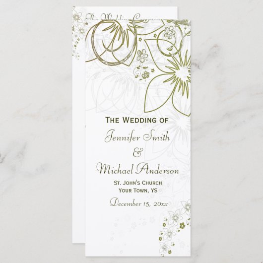 Trouwprogramma voor Green en Gold Simple Wedding Programmakaart (Voorkant / Achterkant)