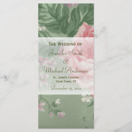 Trouwprogramma voor groene en roze Rose Wedding Programmakaart