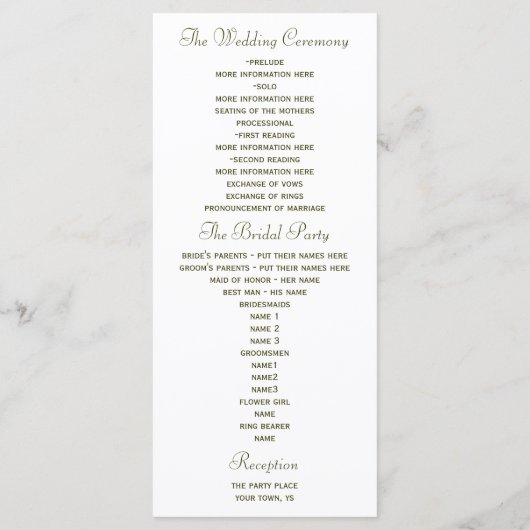 Trouwprogramma voor groene en roze Rose Wedding Programmakaart (Achterkant)