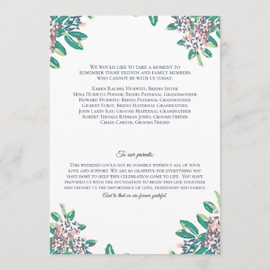 Trouwprogramma voor Julia en Andrew Programmakaart (Achterkant)