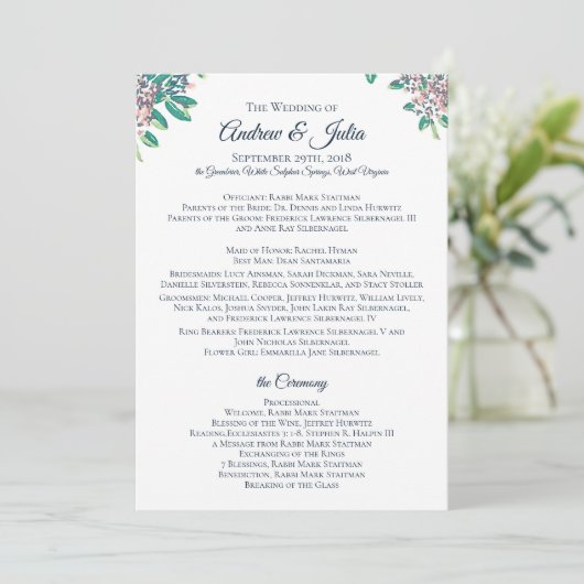 Trouwprogramma voor Julia en Andrew Programmakaart (Staand voorkant)