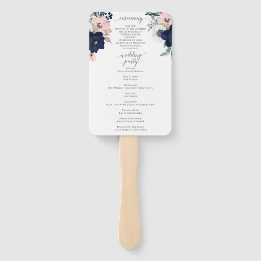 Trouwprogramma-waaier in Navy Blooms Handwaaier (Achterkant)