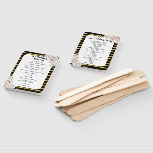 Trouwprogramma-waaier met zwarte gouden roze rozen handwaaier (Niet-gemonteerd)