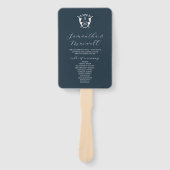 Trouwprogramma waaier Navy blauw Klassiek monogram (Voorkant)