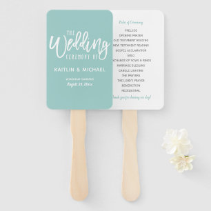 Trouwprogramma Waaiers -Brush Script-Licht Turquoi