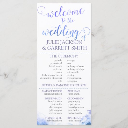 Trouwprogramma - Waterverf US Wedding Program Programmakaart (Voorkant)