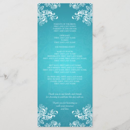 Trouwprogramma  wervelingen 2 turquoise programmakaart (Achterkant)