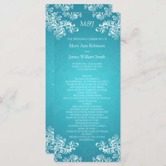 Trouwprogramma  wervelingen 2 turquoise programmakaart (Voorkant / Achterkant)