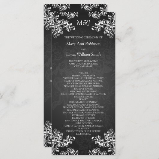 Trouwprogramma  wervelingen 2 zwart programmakaart (Voorkant / Achterkant)