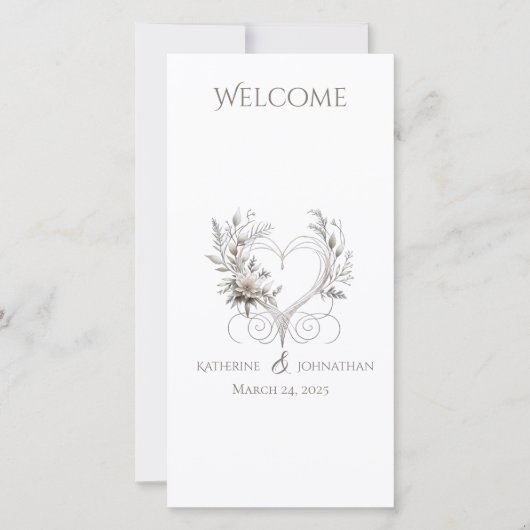 Trouwprogramma - Witte bloemen met een hart (Voorkant)