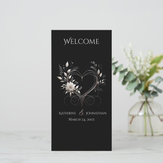 Trouwprogramma - Witte Bloemen met een Hart (Staand voorkant)