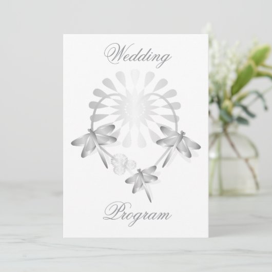 Trouwprogramma Zilveren Dragonflies Hart Programmakaart (Staand voorkant)