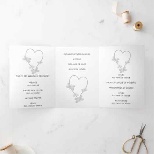 Trouwprogramma Zilveren Hart Vlinders Drieluik Programma (Binnen)