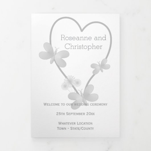 Trouwprogramma Zilveren Hart Vlinders Drieluik Programma (Cover)