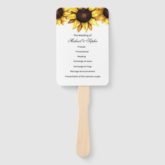 Trouwprogramma Zonnebloem Witte Gele Bloemwaaiers Handwaaier (Voorkant)