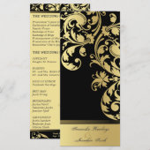 Trouwprogramma - Zwart & Goud Shimmer Bloemen Programmakaart (Voorkant / Achterkant)