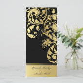 Trouwprogramma - Zwart & Goud Shimmer Bloemen Programmakaart (Staand voorkant)