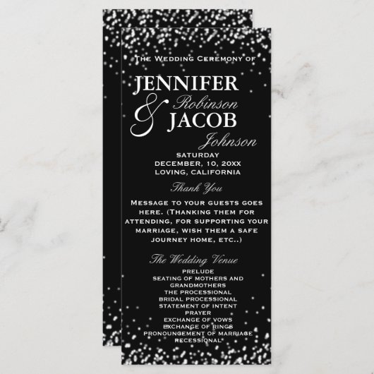 Trouwprogramma | Zwart met witte sterren Programmakaart (Voorkant / Achterkant)