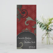 Trouwprogramma - Zwart & Rood Bloemen Damast Programmakaart (Staand voorkant)