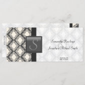 Trouwprogramma - Zwart-wit Damast Monogram Programmakaart (Voorkant / Achterkant)