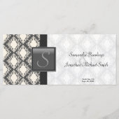 Trouwprogramma - Zwart-wit Damast Monogram Programmakaart (Voorkant)