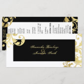 Trouwprogramma - Zwart Wit Goud Shimmer Bloemen Programmakaart (Voorkant / Achterkant)