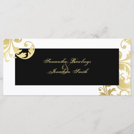 Trouwprogramma - Zwart Wit Goud Shimmer Bloemen Programmakaart (Voorkant)