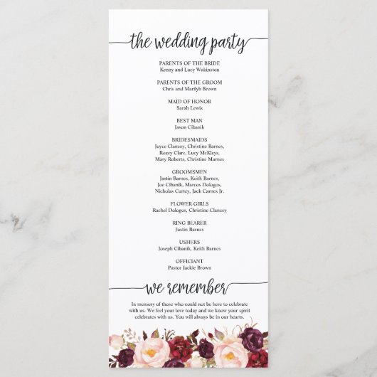 Trouwprogrammakaart in rustiek kalligrafieontwerp programmakaart (Achterkant)