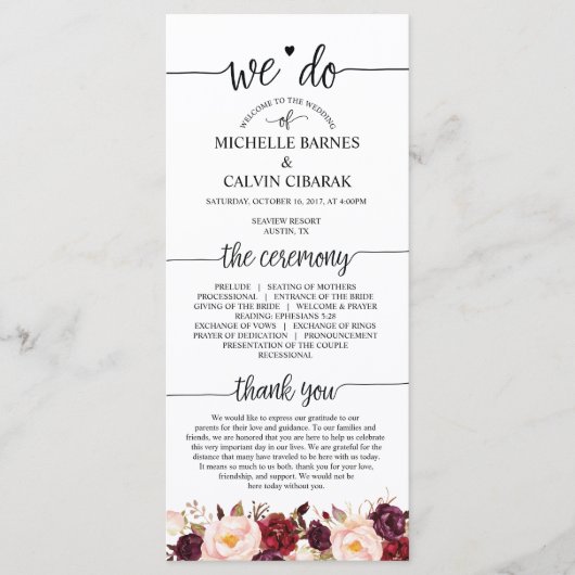 Trouwprogrammakaart in rustiek kalligrafieontwerp programmakaart (Voorkant)