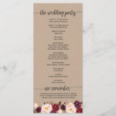 Trouwprogrammakaart in rustiek kalligrafieontwerp programmakaart (Achterkant)