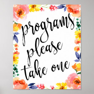 Trouwprogramma's Bloemige Waterverf 8x10 Bord Poster