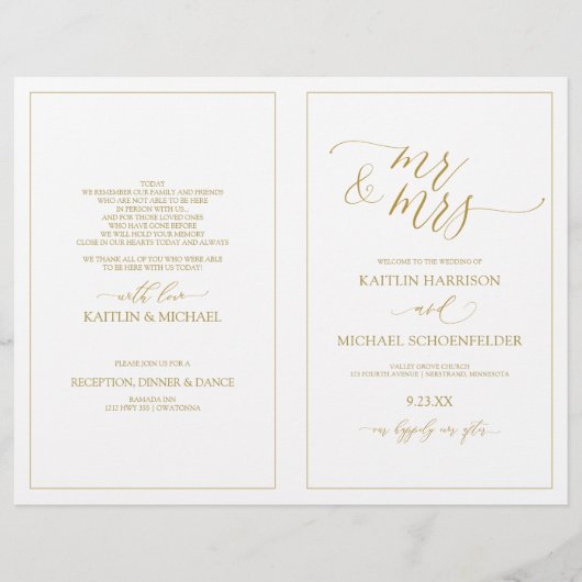 Trouwprogramma's Elegante Dunne Calligrafie (Goud) (Voorkant)