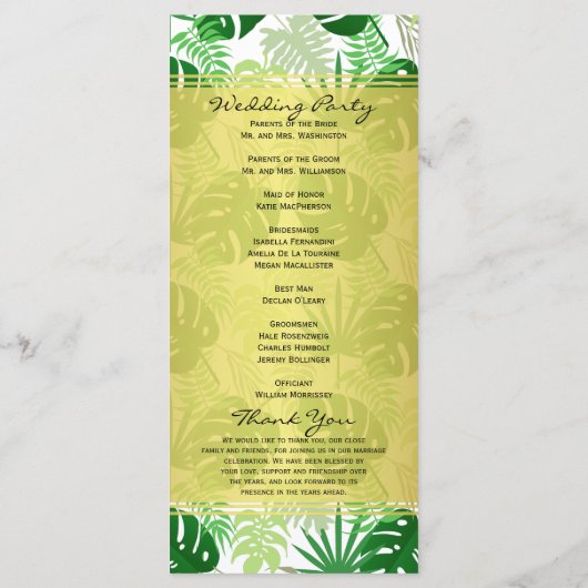 Trouwprogramma's | Exotische groene tropische blad Programmakaart (Achterkant)