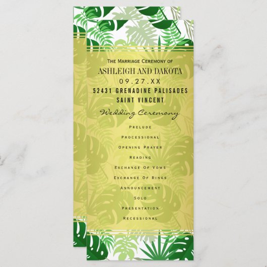 Trouwprogramma's | Exotische groene tropische blad Programmakaart (Voorkant / Achterkant)