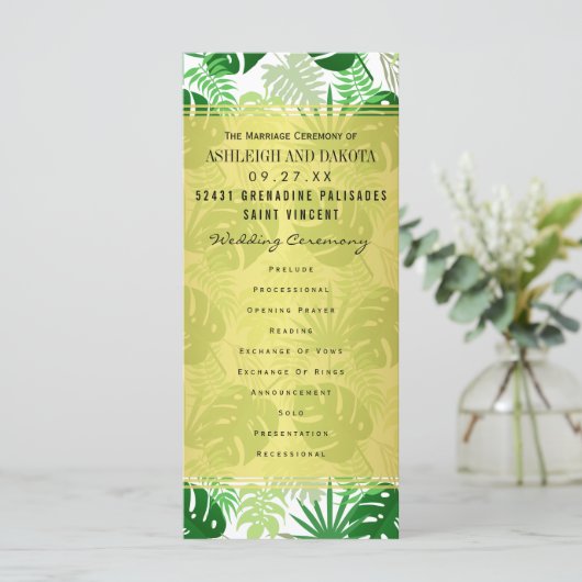 Trouwprogramma's | Exotische groene tropische blad Programmakaart (Staand voorkant)