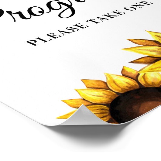 Trouwprogramma's Geel Wit Zonnebloem Poster (Hoek)