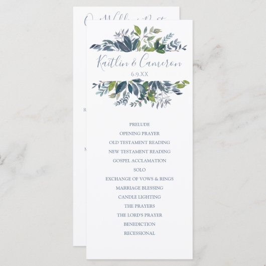 Trouwprogramma's - Geschilderd groen (Dusty Blue) Programmakaart (Voorkant / Achterkant)
