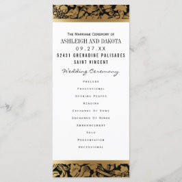 Trouwprogramma's | Golden Floral Damask op zwart Programmakaart