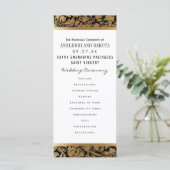 Trouwprogramma's | Golden Floral Damask op zwart Programmakaart (Staand voorkant)