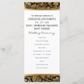 Trouwprogramma's | Golden Floral Damask op zwart Programmakaart (Voorkant)