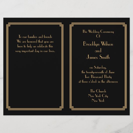 Trouwprogramma's in Art Deco-stijl met zwart en go (Voorkant)