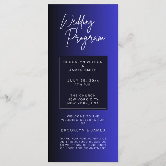 Trouwprogramma's in minimalistische Midnight Blue Programmakaart (Voorkant)